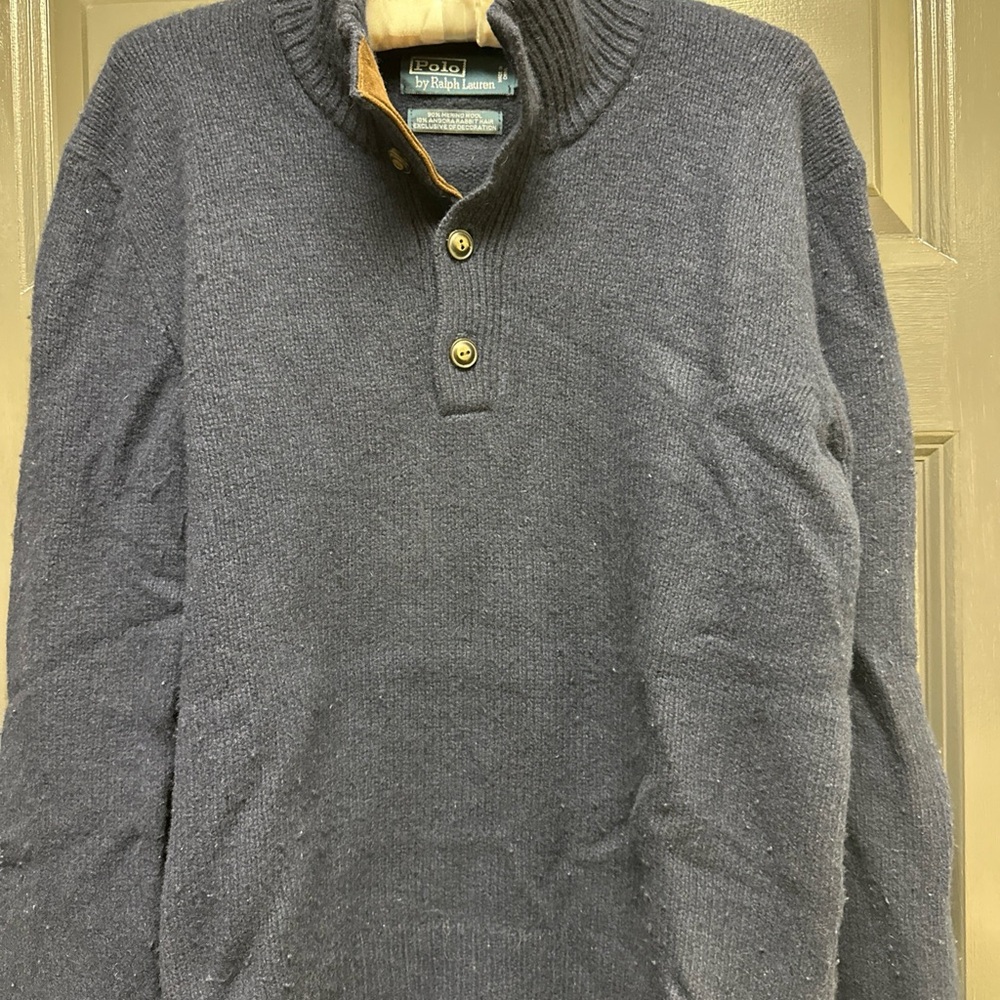 Ralph Lauren Men's Navy Wool Angora Henley Sweater